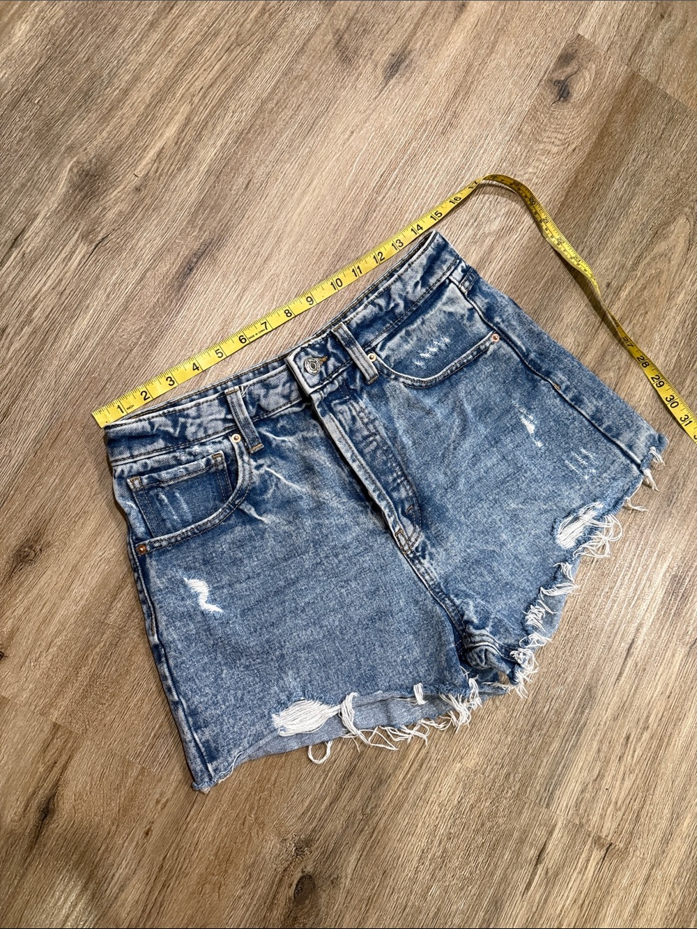wild fable Distressed Light Blue High-Rise Denim Shorts - Picture 6 of 7